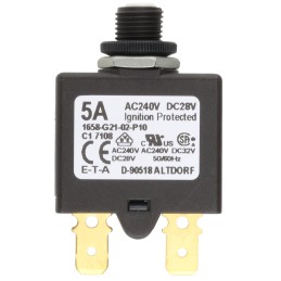 1 pcs - ETA Thermal Circuit Breaker - 1658 Single Pole 250V Voltage Rating Panel Mount, 5A Current Rating
