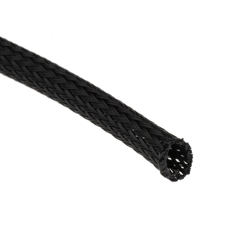 1 Bag of 5 M - RS PRO Expandable Braided PET Black Cable Sleeve, 10mm Diameter, 5m Length