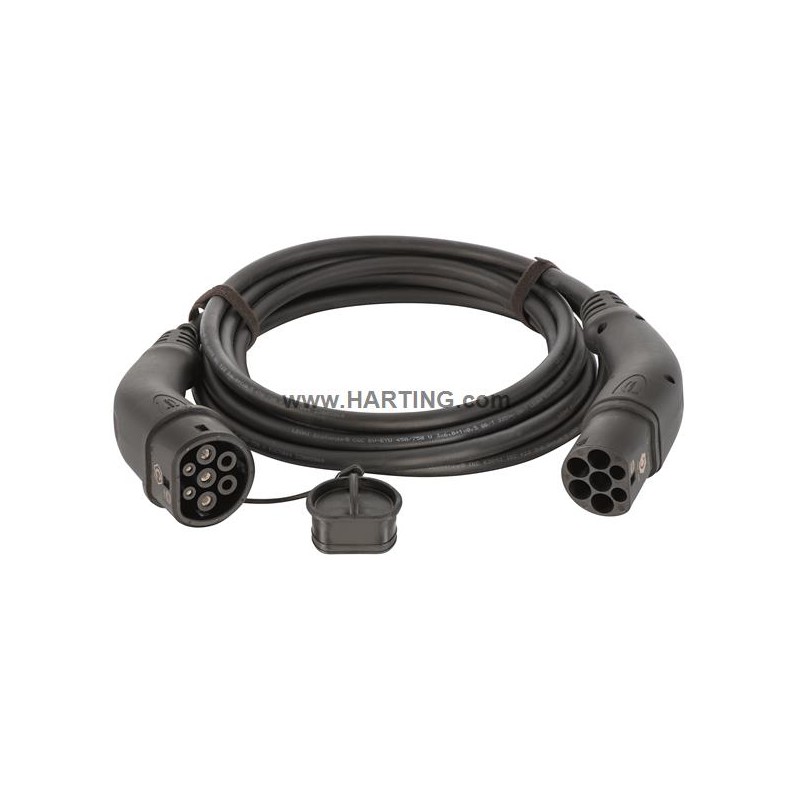 1 pcs - HARTING 32 A Mode 3, Type 2 to Type 2, EV Charging Cable 7.5m