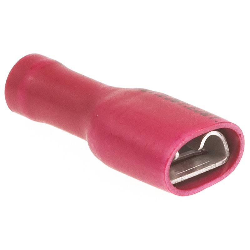 1 Box of 500 - JST FLVDDF Red Insulated Female Spade Connector, Receptacle, 6.35 x 0.8mm Tab Size, 0.25mm² to 1.65mm²