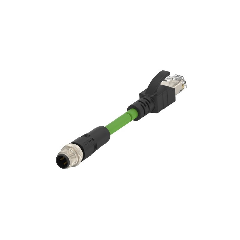5 pcs - TE Connectivity Cat5e Straight Male M12 to Male RJ45 Ethernet Cable, Green PUR Sheath, 1m