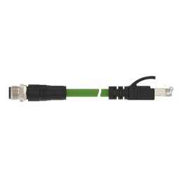 5 pcs - TE Connectivity Cat5e Straight Male M12 to Male RJ45 Ethernet Cable, Green PUR Sheath, 1m