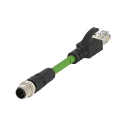 5 pcs - TE Connectivity Cat5e Straight Male M12 to Male RJ45 Ethernet Cable, Green PVC Sheath, 2m