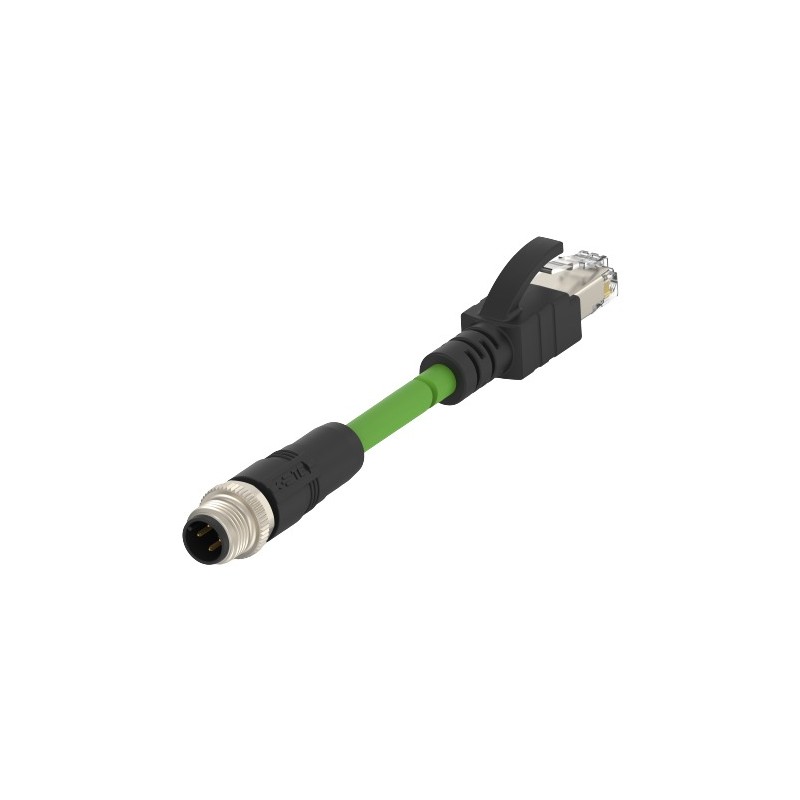 5 pcs - TE Connectivity Cat5e Straight Male M12 to Male RJ45 Ethernet Cable, Green PVC Sheath, 2m