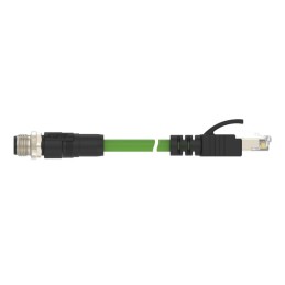 5 pcs - TE Connectivity Cat5e Straight Male M12 to Male RJ45 Ethernet Cable, Green PVC Sheath, 2m