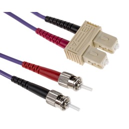 1 pcs - RS PRO SC to ST Duplex Multi Mode OM3 Fibre Optic Cable, 50/125μm, Purple, 1m