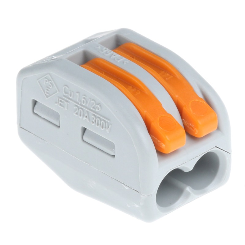 1 Pack of 10 - Wago 222 Series Lever Connector, 2-Way, 32A, 28 - 12 AWG Wire, Cage Clamp Termination