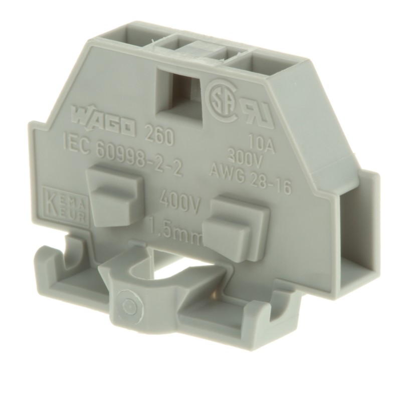1 Pack of 10 - Wago 260 Series Grey Modular Terminal Block, 1.5mm², Single-Level, Cage Clamp Termination