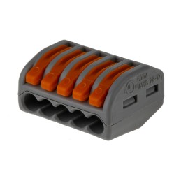 1 Pack of 10 - Wago 222 Series Lever Connector, 5-Way, 32A, 28 - 12 AWG Wire, Cage Clamp Termination