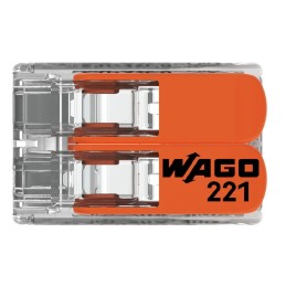 1 Pack of 10 - Wago 221 Series Lever Connector, 2-Way, 32A, 24 - 12 AWG Wire, Cage Clamp Termination
