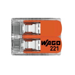 1 Pack of 10 - Wago 221 Series Lever Connector, 2-Way, 41A, 20 - 10 AWG Wire, Cage Clamp Termination