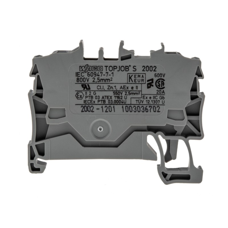 1 Pack of 10 - Wago TOPJOB S, 2002 Series Grey Feed Through Terminal Block, 2.5mm², Single-Level, Push-In Cage Clamp Termination