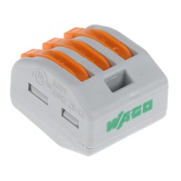 1 Pack of 10 - Wago 222 Series Lever Connector, 3-Way, 32A, 28 - 12 AWG Wire, Cage Clamp Termination