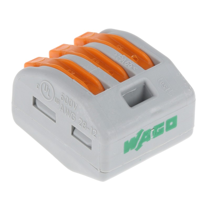 1 Pack of 10 - Wago 222 Series Lever Connector, 3-Way, 32A, 28 - 12 AWG Wire, Cage Clamp Termination