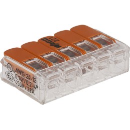 1 Pack of 10 - Wago 221 Series Lever Connector, 5-Way, 32A, 24 - 12 AWG Wire, Cage Clamp Termination
