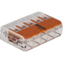 1 Pack of 10 - Wago 221 Series Lever Connector, 5-Way, 32A, 24 - 12 AWG Wire, Cage Clamp Termination