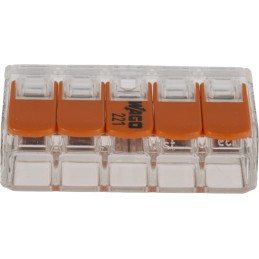 1 Pack of 10 - Wago 221 Series Lever Connector, 5-Way, 32A, 24 - 12 AWG Wire, Cage Clamp Termination