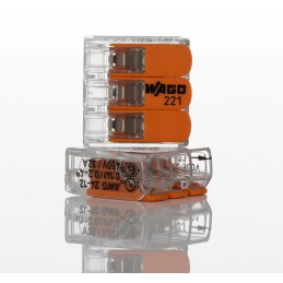 1 Pack of 10 - Wago 221 Series Lever Connector, 3-Way, 32A, 24 - 12 AWG Wire, Cage Clamp Termination