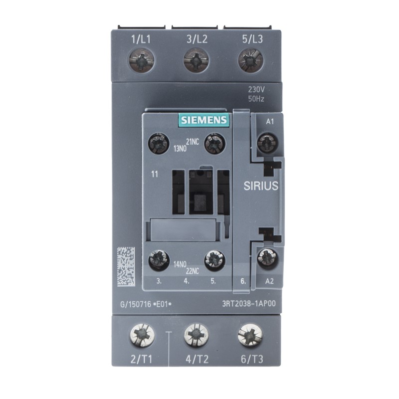 1 pcs - Siemens 3RT2 Series Contactor, 230 V ac Coil, 3-Pole, 80 A, 37 kW, 3NO, 400 V ac