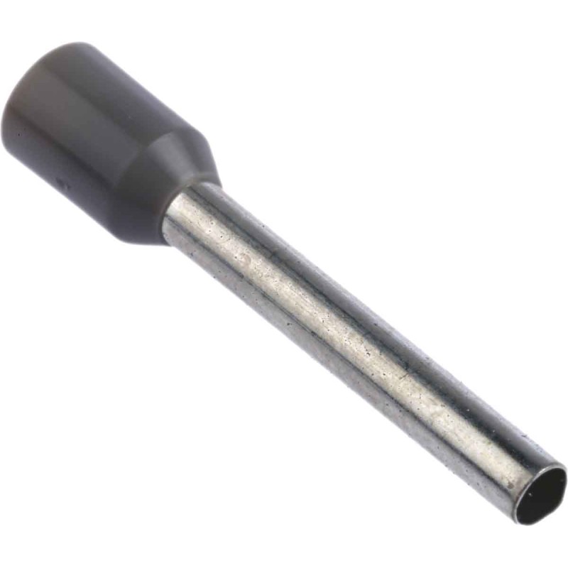 1 Pack of 100 - RS PRO Insulated Crimp Bootlace Ferrule, 18mm Pin Length, 2.6mm Pin Diameter, 2.5mm² Wire Size, Grey