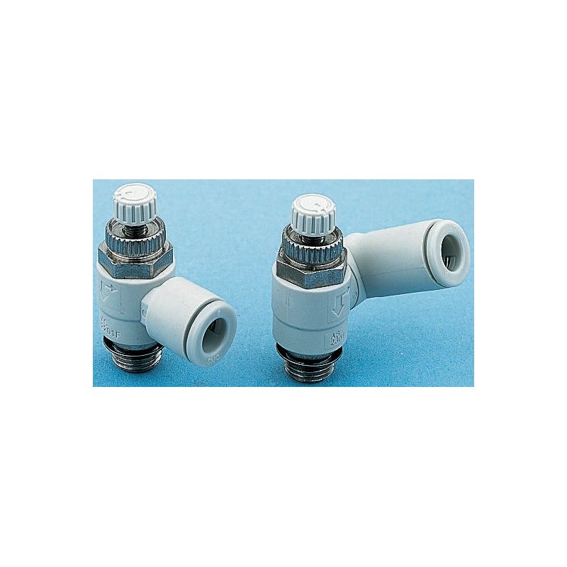 1 pcs - SMC AS-FM Series Threaded Speed Controller, R 1/8 Male Inlet Port x R 1/8 Male Outlet Port x 6mm Tube Outlet Port