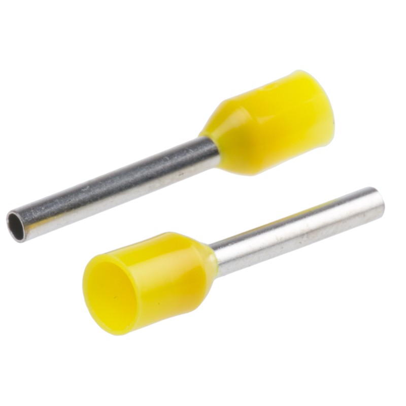 1 Pack of 100 - RS PRO Insulated Crimp Bootlace Ferrule, 12mm Pin Length, 1.7mm Pin Diameter, 1mm² Wire Size, Yellow