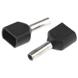 1 Pack of 100 - TE Connectivity Insulated Crimp Bootlace Ferrule, 8mm Pin Length, 2.2mm Pin Diameter, 2 x 1.5mm² Wire Size, Blac