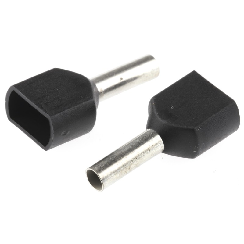 1 Pack of 100 - TE Connectivity Insulated Crimp Bootlace Ferrule, 8mm Pin Length, 2.2mm Pin Diameter, 2 x 1.5mm² Wire Size, Blac