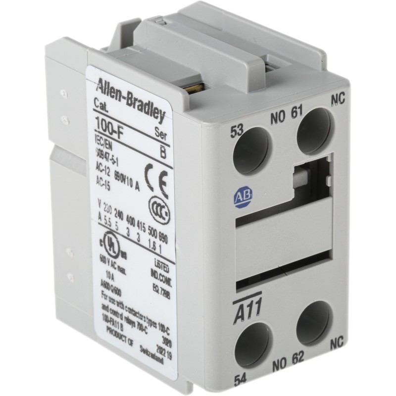 1 pcs - Allen Bradley Auxiliary Contact, 2 Contact, 1NC + 1NO, Front Mount