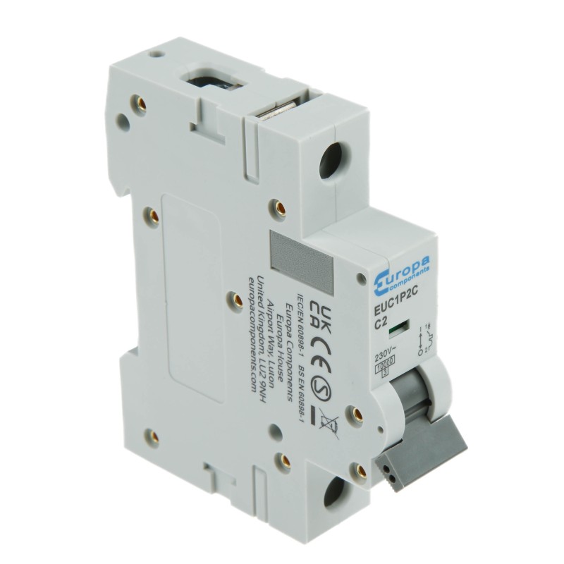 1 pcs - Europa EUC1P EUC MCB, 1P, 2A Curve C, 230V AC, 10 kA Breaking Capacity