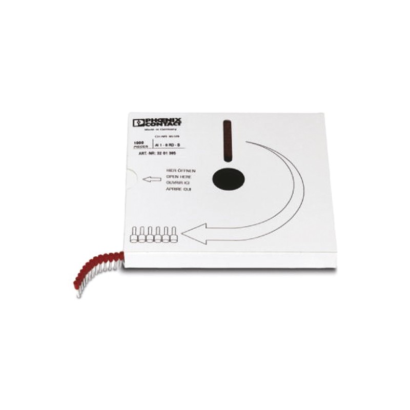 1 Pack of 1000 - Phoenix Contact, AI0.5 - 8 WH-B Insulated Crimp Bootlace Ferrule, 8mm Pin Length, 1.1mm Pin Diameter, 0.5mm² Wi