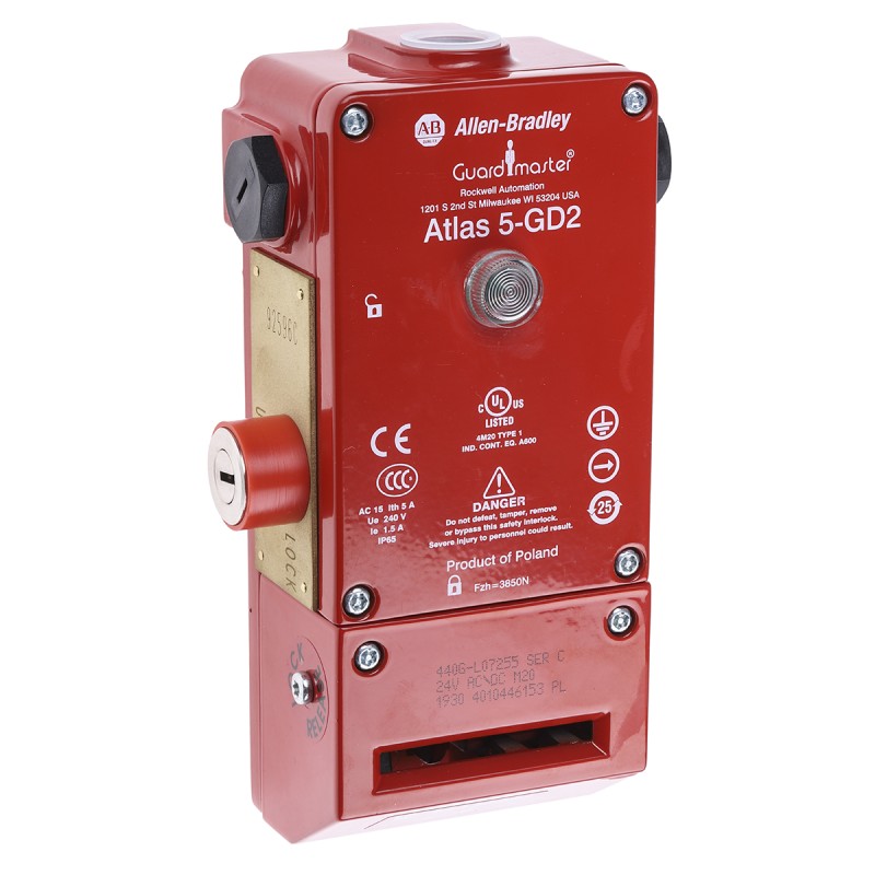 1 pcs - Allen Bradley Guardmaster 440G-L Series Solenoid Interlock Switch, Power to Unlock, 24V ac/dc, Actuator Included