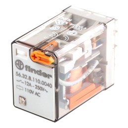 1 pcs - Finder Plug In Power Relay, 110V ac Coil, 20A Switching Current, DPDT