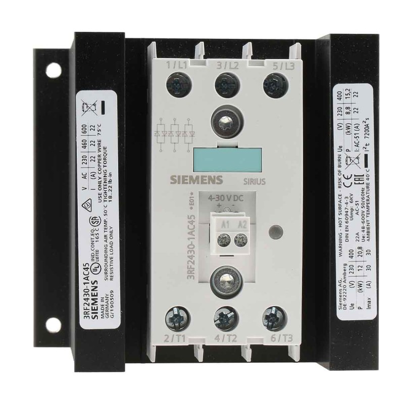 1 pcs - Siemens Solid State Relay, 30 A Load, DIN Rail Mount, 600 V Load, 30 V dc Control