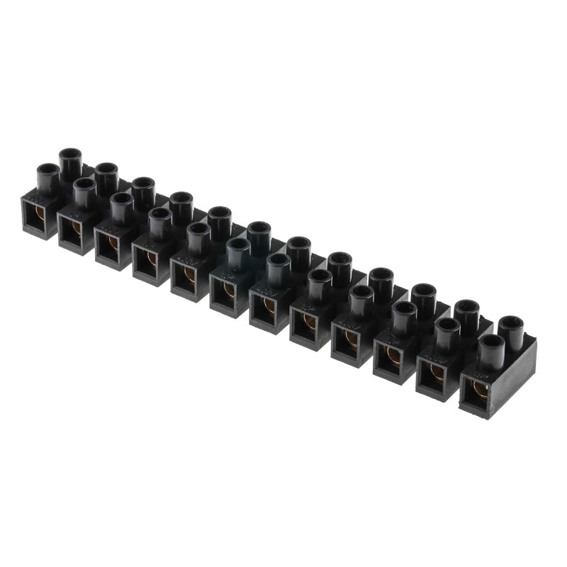 1 Pack of 5 - RS PRO Terminal Strip, 12-Way, 57A, 10 mm² Wire, Screw Termination