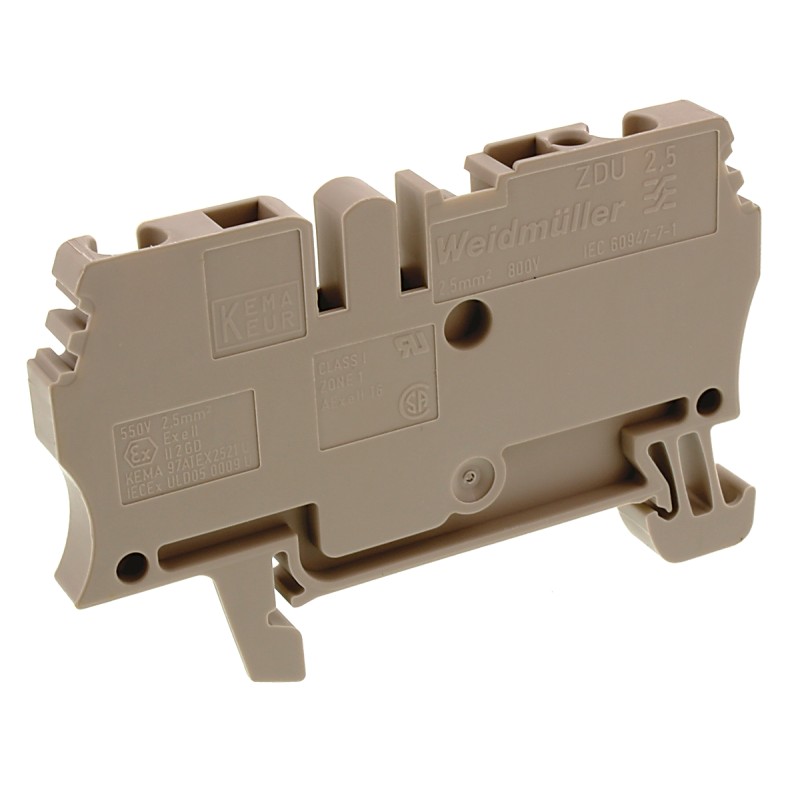 1 Pack of 5 - Weidmuller ZDU Series Brown Feed Through Terminal Block, 2.5mm², Single-Level, Clamp Termination