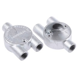1 Pack of 5 - RS PRO Y Box, Conduit Fitting, 20mm Nominal Size, M4, Steel, Silver