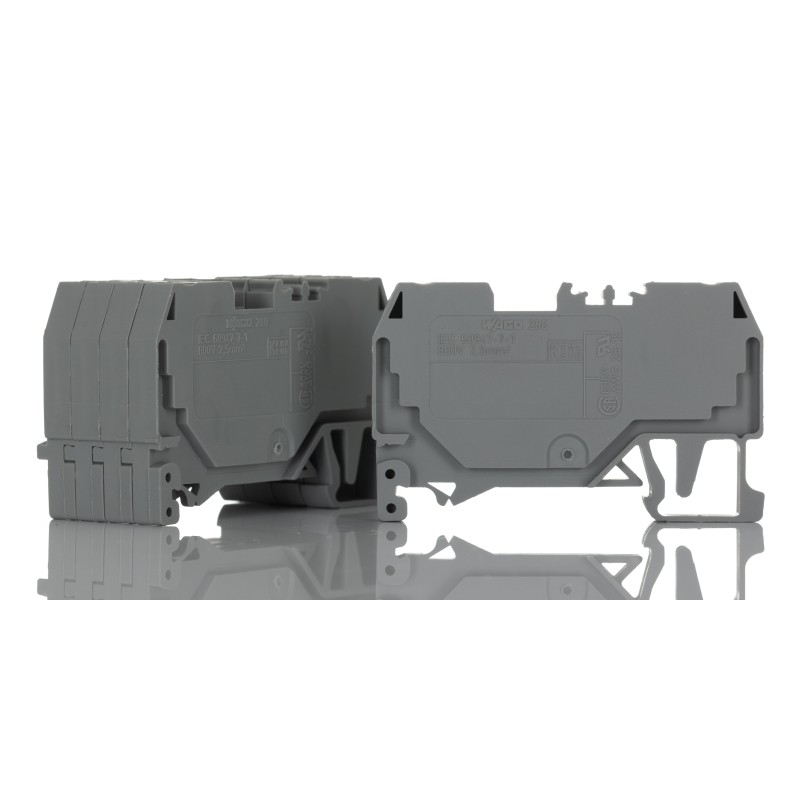 1 Pack of 5 - Wago 280 Series Grey Feed Through Terminal Block, 2.5mm², 1-Level, Cage Clamp Termination