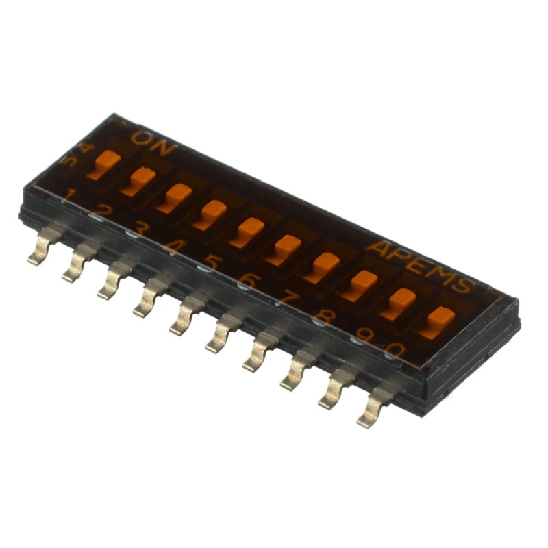5 pcs - APEM 10 Way Surface Mount DIP Switch SPST, Recessed Actuator Slide Actuator