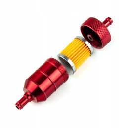 CNC fuel filter for fi 6 motorcycle hoses, disassembled, red