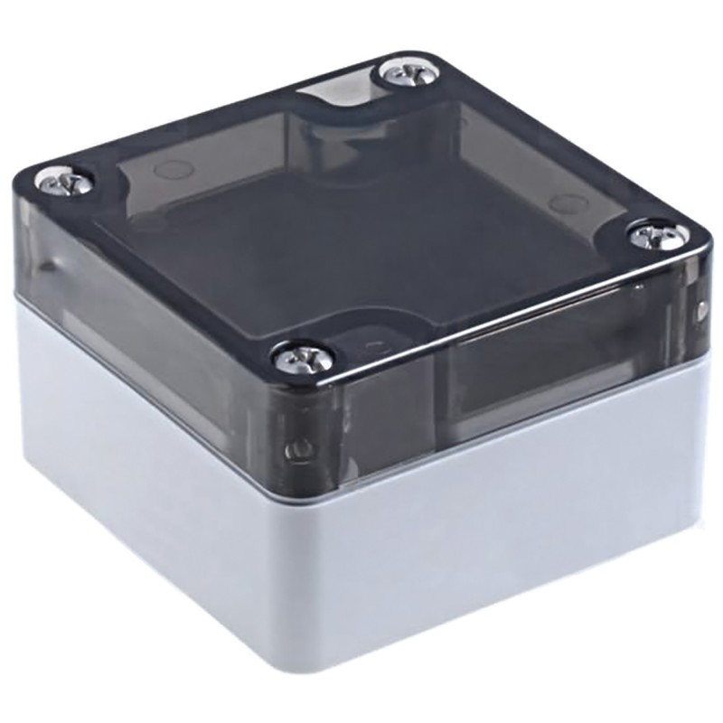 1 pcs - Hammond 1554 Series Grey Polycarbonate Enclosure, IP68, Smoked Transparent Lid, 66 x 66 x 40.6mm