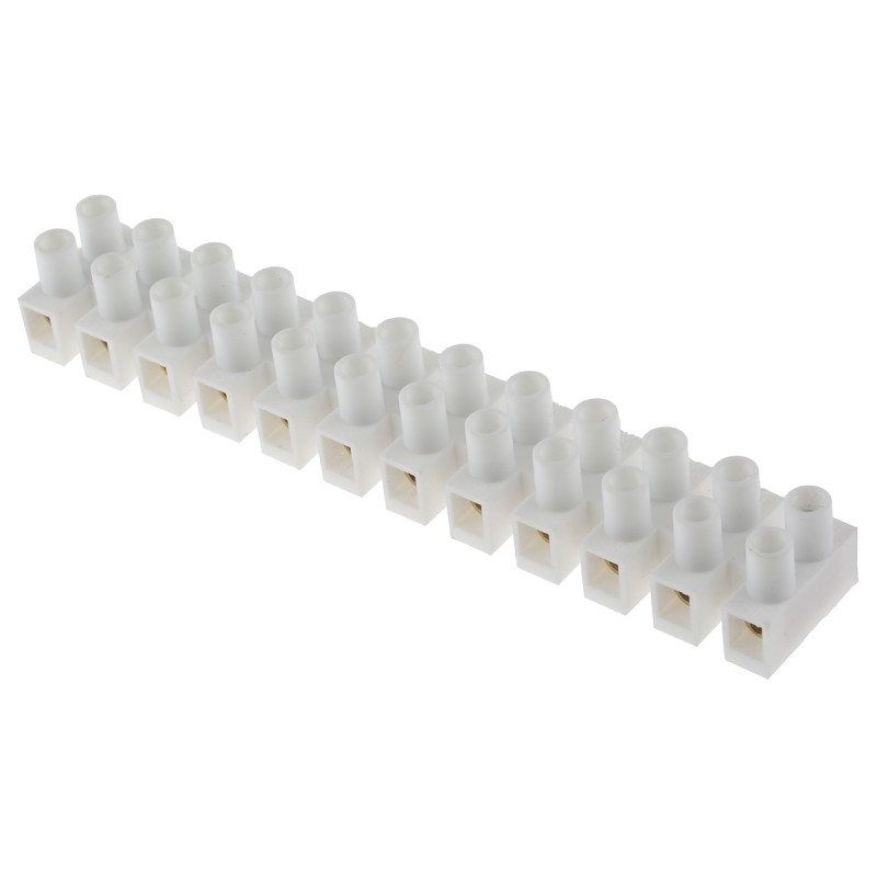 1 Pack of 5 - RS PRO Non-Fused Terminal Block, 12-Way, 20A, 10 AWG Wire, Screw Down Termination