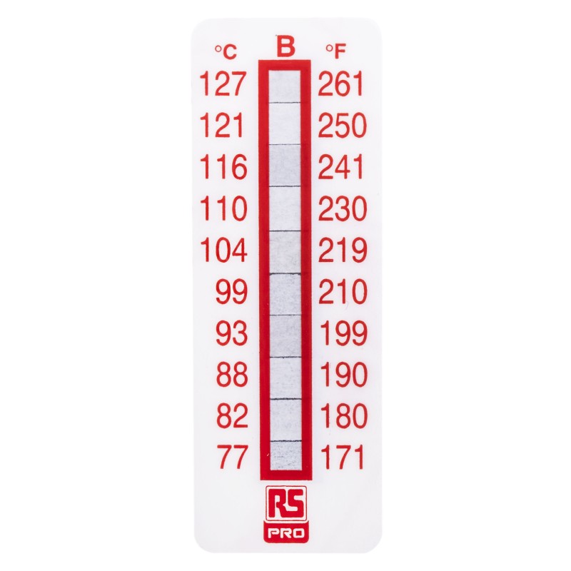 1 Pack of 10 - RS PRO Non-Reversible Temperature Sensitive Label, 77°C to 127°C, 10 Levels