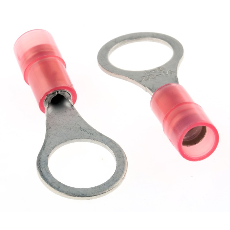 100 pcs - RS PRO Insulated Ring Terminal, M8 (5/16) Stud Size, 0.5mm² to 1.5mm² Wire Size, Red
