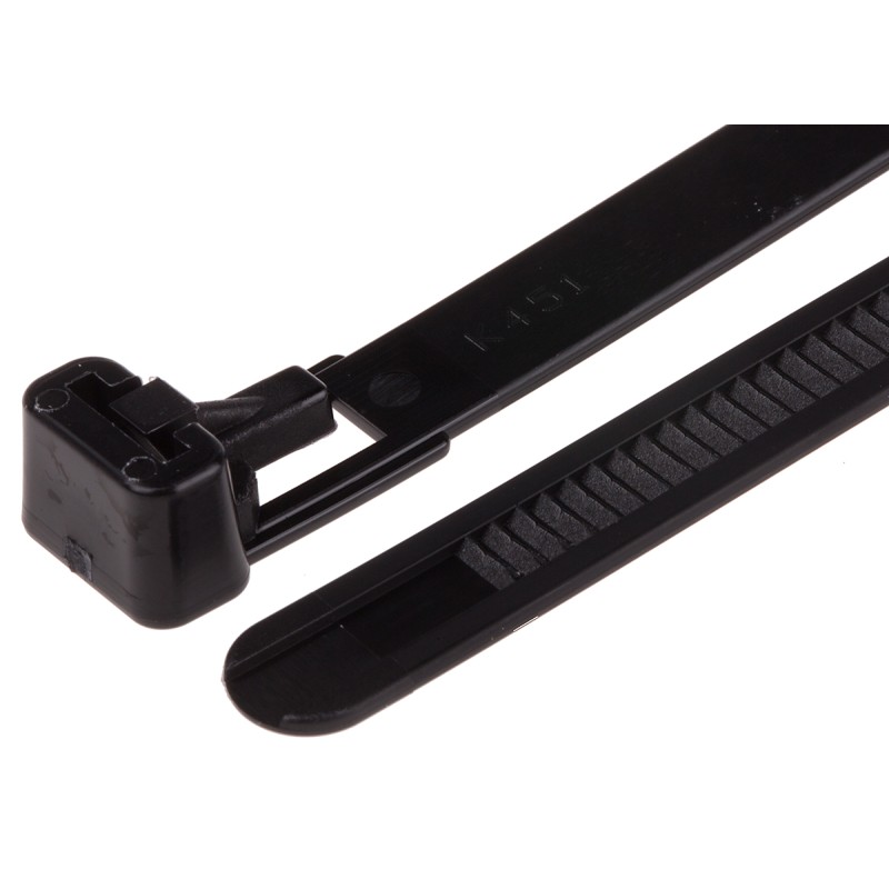 1 Bag of 100 - RS PRO Cable Tie, Releasable, 150mm x 7.6 mm, Black Nylon, Pk-100