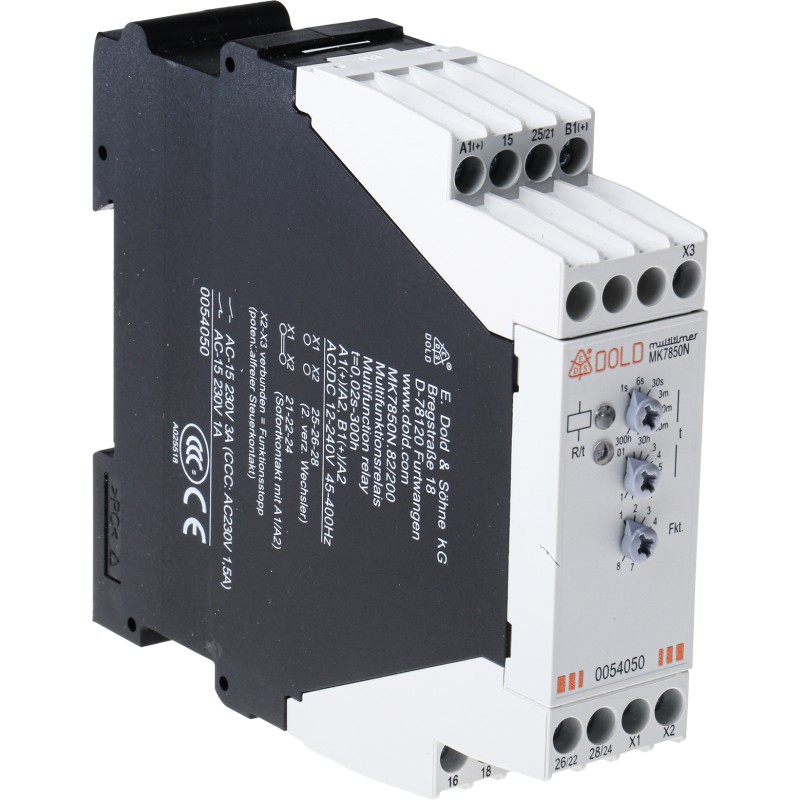 1 pcs - Dold MK7850N Series DIN Rail Mount Timer Relay, 12 - 240V ac/dc, 2-Contact, 0.03 - 300 min, 0.06 -