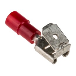 100 pcs - RS PRO Red Insulated Female Spade Connector, Piggyback Terminal, 6.35 x 0.8mm Tab Size, 0.5mm² to 1.5mm²