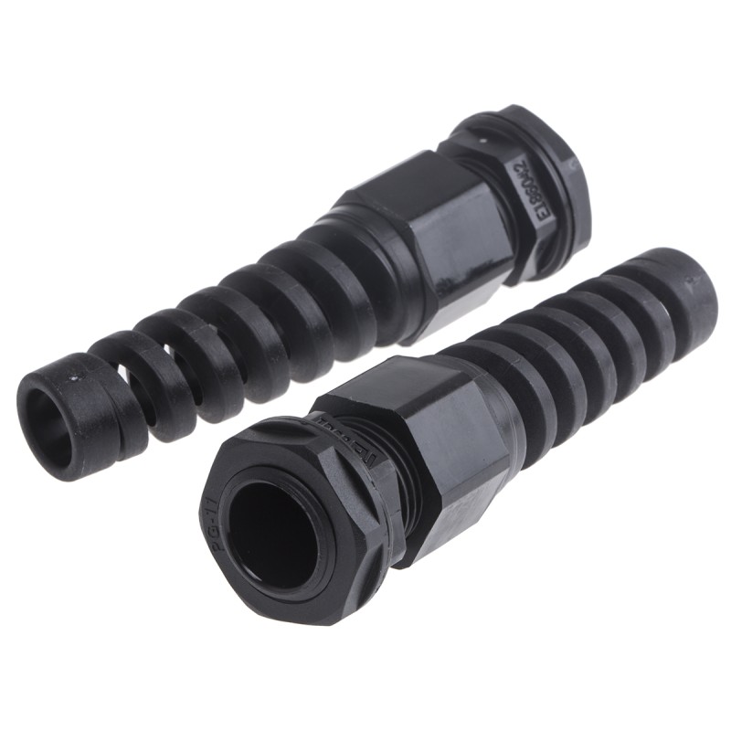 10 pcs - RS PRO Black Nylon Cable Gland, PG11 Thread, 5mm Min, 10mm Max, IP68