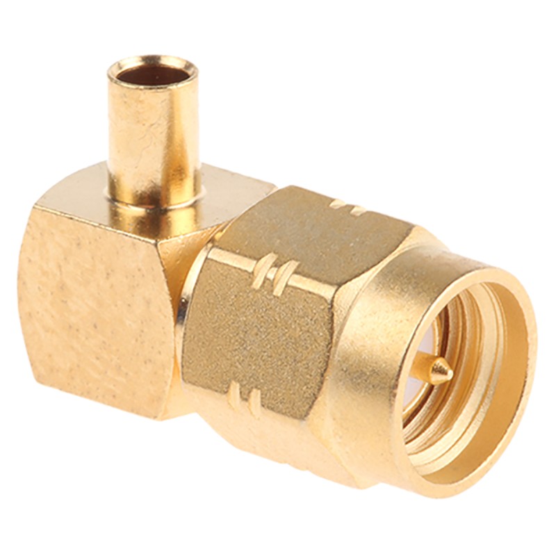1 pcs - Radiall, Plug Cable Mount SMA Connector, 50Ω, Solder Termination, Right Angle Body