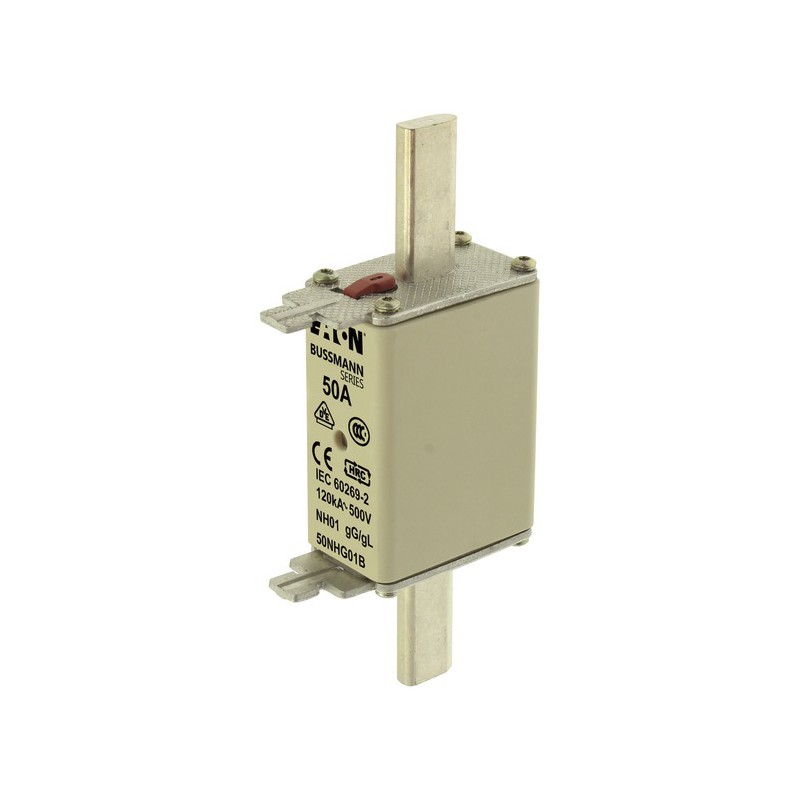 3 pcs - Eaton 50A Centred Tag Fuse, NH01, 500V ac